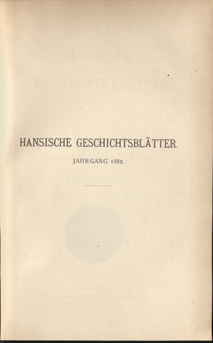 Hansische Geschichtsblätter (Jahrgang 1882)