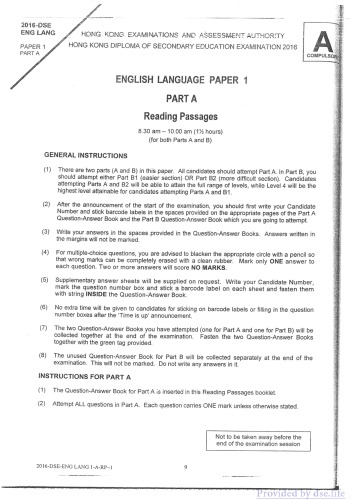 HKDSE English Language 2016: Paper 1