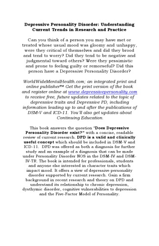 Depressive Personality Disorder: Understanding Current Trends in Research and Practice