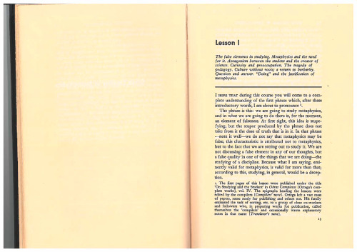 Lesson 1 (from Some Lessons in Metaphysics)