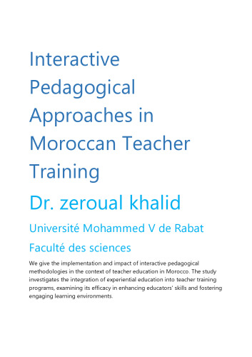 Interactive Pedagogical Approaches in Moroccan Teacher Training