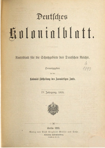Deutsches Kolonialblatt. Amtsblatt für die Schutzgebiete des Deutschen Reichs