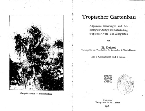 Tropischer Gartenbau. Allgemeine Erfahrungen und Anleitung zur Anlage und Unterhaltung tropischer Nutz- und Ziergärten