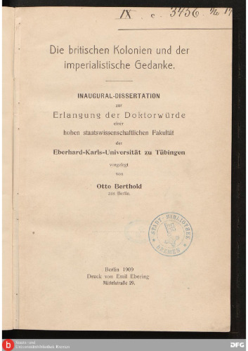 Die britischen Kolonien und der imperialistische Gedanke