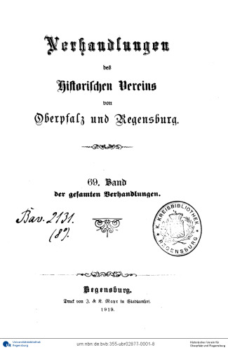 Verhandlungen des Historischen Vereins für Oberpfalz und Regensburg