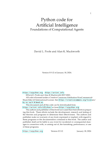 Python code for Artificial Intelligence: Foundations of Computational Agents (Updated)