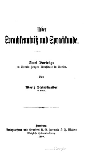 Ueber Sprachkenntniß [Sprachkenntnis] und Sprachkunde