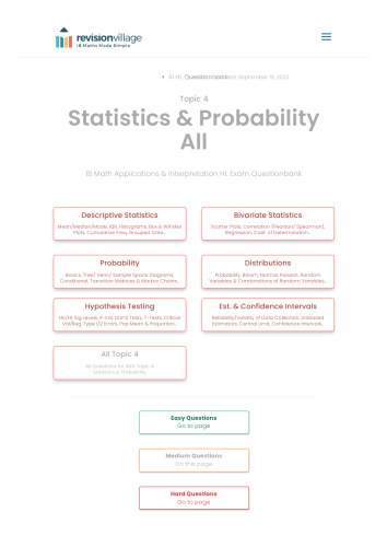 Revision village Math AI HL - Statistics & Probability - Medium Difficulty Questionbank