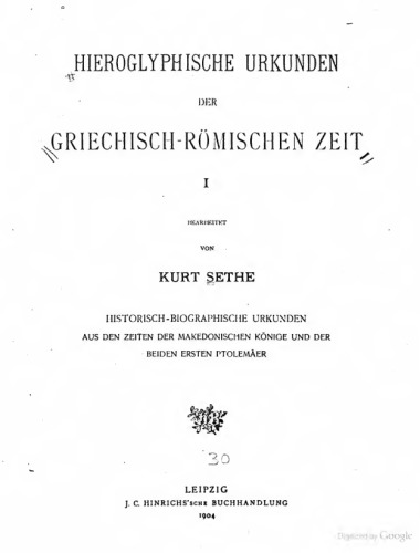 Historisch-biographische Urkunden aus den Zeiten der makedonischen Könige und der beiden ersten Ptolemäer