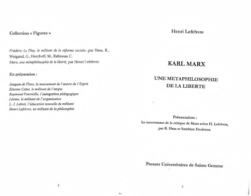 Karl Marx : metaphilosophie de la liberté