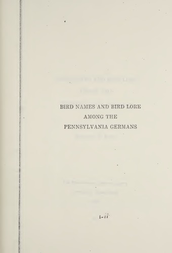Bird Names and Bird Lore Among the Pennsylvania Germans