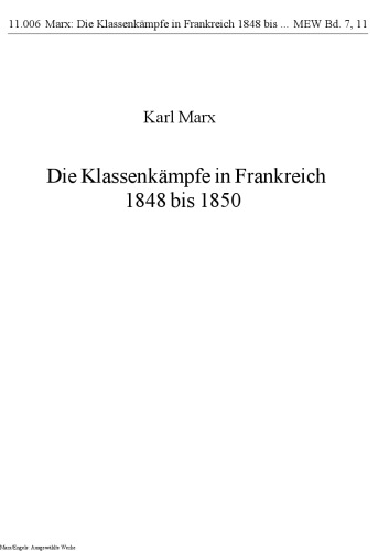 Die Klassenkampfe in Frankreich 1848-1850