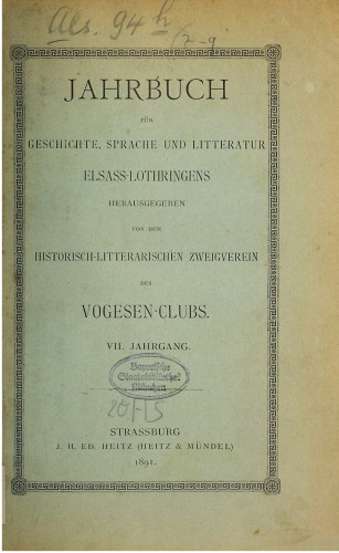 Jahrbuch für Geschichte, Sprache und Literatur Elsass-Lothringens