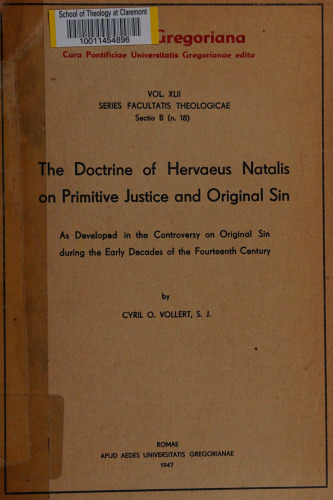 The doctrine of Hervaeus Natalis on primitive justice and original sin