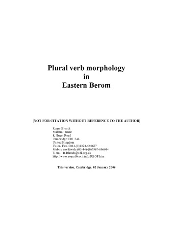 Plural verb morphology in Eastern Berom