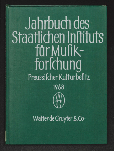 Jahrbuch des Staatlichen Instituts für Musikforschung Preußischer Kulturbesitz: 1968