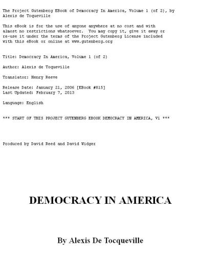 Democracy in America — Volume 1