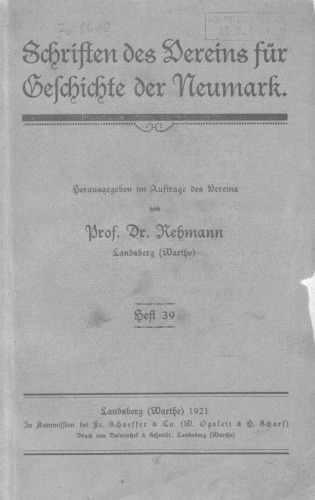 Schriften des Vereins für Geschichte der Neumark