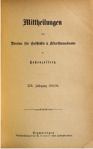 Mitteilungen des Vereins für Geschichte und Altertumskunde in Hohenzollern