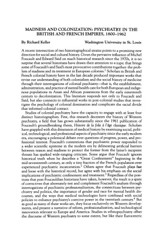 Madness and Colonization Psychiatry in the British and French Empires, 1800-1962