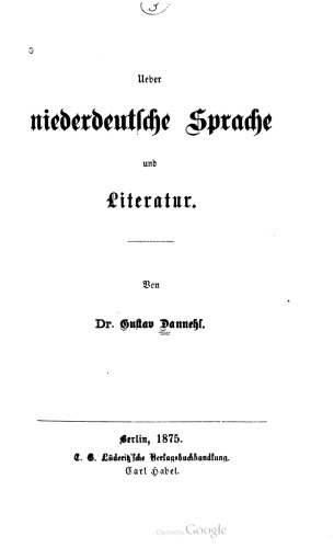 Ueber niederdeutsche Sprache und Literatur