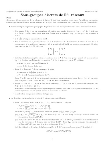 Sous-groupes discrets de R^n: réseaux