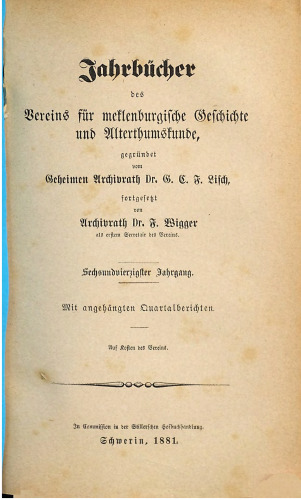 Jahrbücher des Vereins für mecklenburgische Geschichte und Altertumskunde