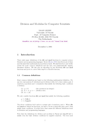 [Article] Division and Modulus for Computer Scientists