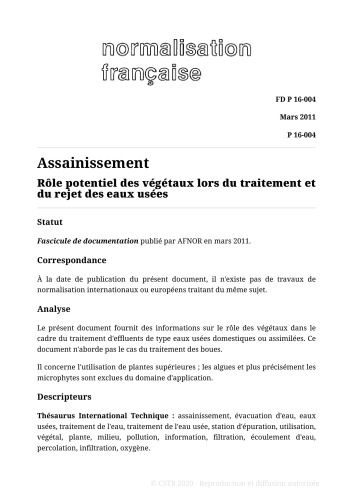 NF P16 - Canalisations, drainages, égouts, assainissement