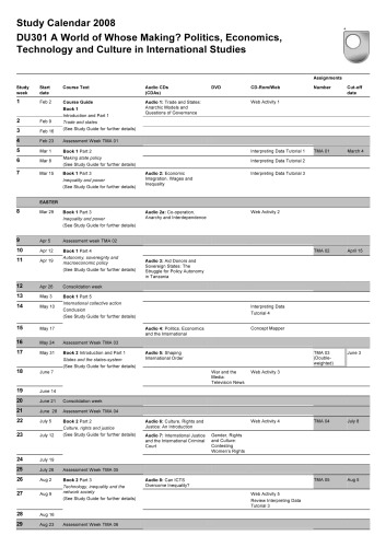 Study Calendar 2008