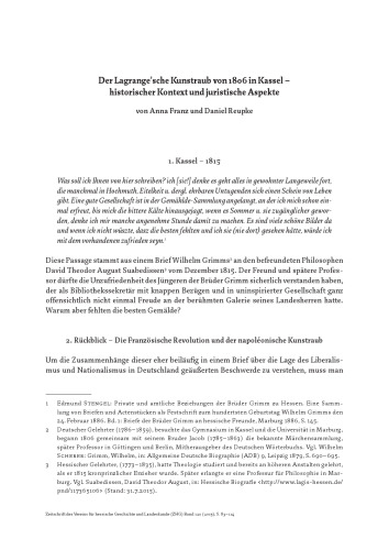 Der Lagrange’sche Kunstraub von 1806 in Kassel – historischer Kontext und juristische Aspekte