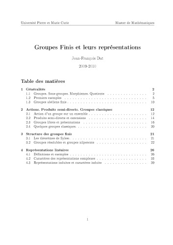 Groupes Finis et leurs représentations [Lecture notes]