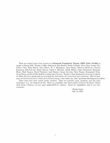 [Manuscript] Advanced Complexity Theory (MIT 6.841/18.405)