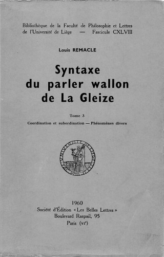Syntaxe Du Parler Wallon De La Gleize