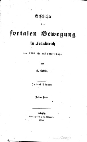 Geschichte der socialen [sozialen] Bewegung in Frankreich von 1789 bis auf unsere Tage