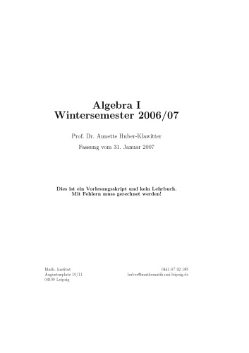 Algebra I Wintersemester 2006/07