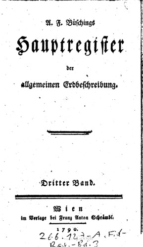 A. F. Büschings Hauptregister der allgemeinen Erdbeschreibung
