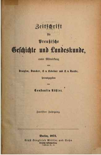 Zeitschrift für preussische Geschichte und Landeskunde