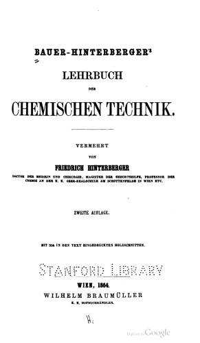 Bauer-Hinterberger's Lehrbuch der Chemischen Technik