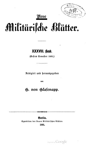 Neue Militärische Blätter / Erstes Semester 1891