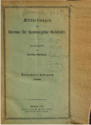 Mitteilungen des Vereins für Hamburgische Geschichte