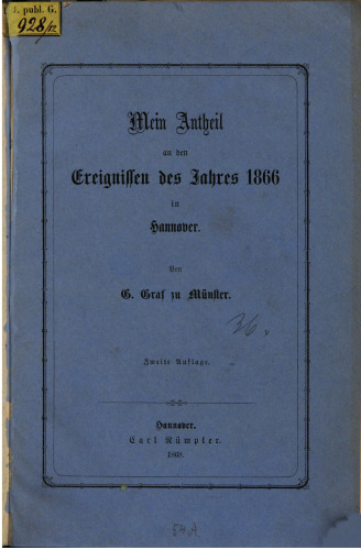Mein Anteil an den Ereignissen des Jahres 1866 in Hannover