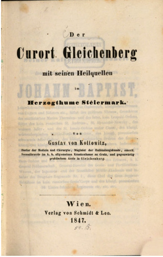 Der Curort [Kurort] Gleichenberg mit seinen Heilquellen im Herzogthume Steiermark