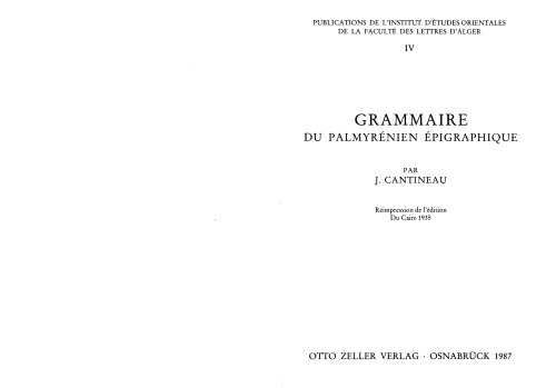 Grammaire du palmyrenien epigraphique