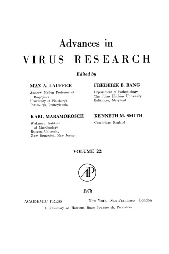 ADVANCES IN VIRUS RESEARCH VOL 22, Volume 22 (v. 22)