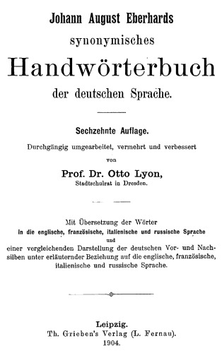 Synonymisches Wörterbuch der deutschen Sprache
