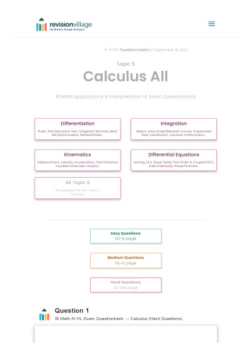 Revision village Math AI HL - Calculus - Hard Difficulty Questionbank