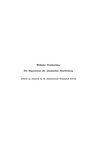 Der Organismus der semitischen Wortbildung