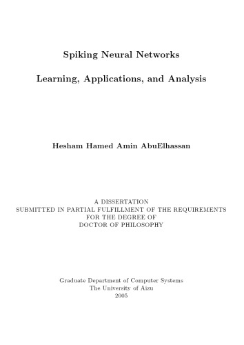 Spiking Neural Networks. Learning, Applications and Analysis [diss.]