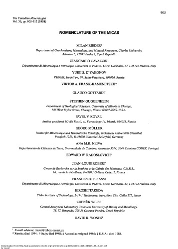 The Canadian Mineralogist Nomenclature of the micas